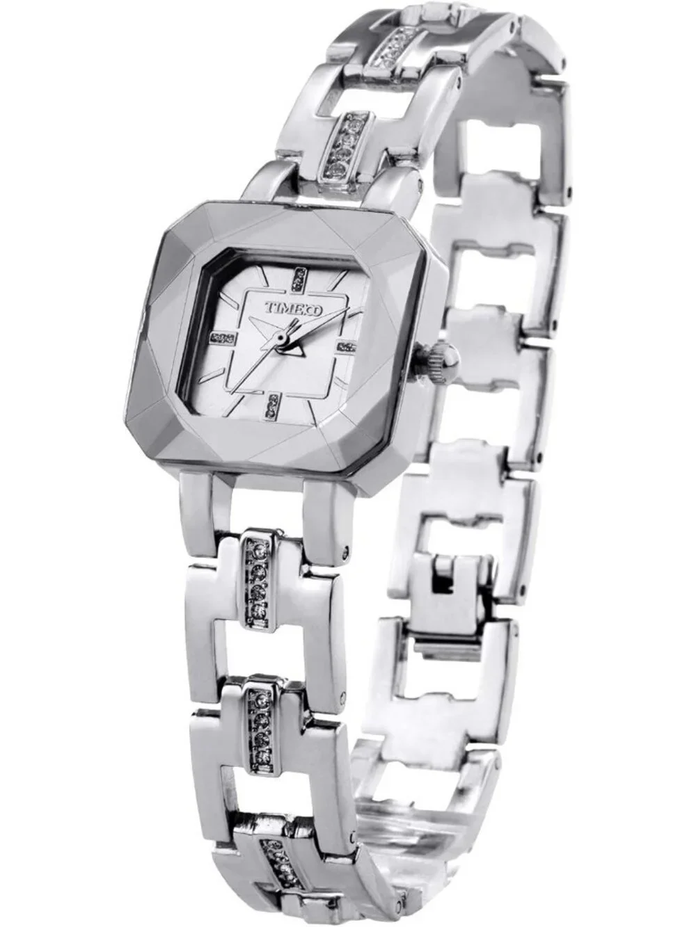 Women All Silver Analog Quartz Diamonds Waterproof Movement Bracelet Wrist Watch